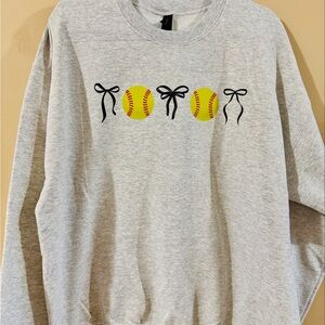 Softball & Bows Crewneck Sweatshirt | Gray | Unisex